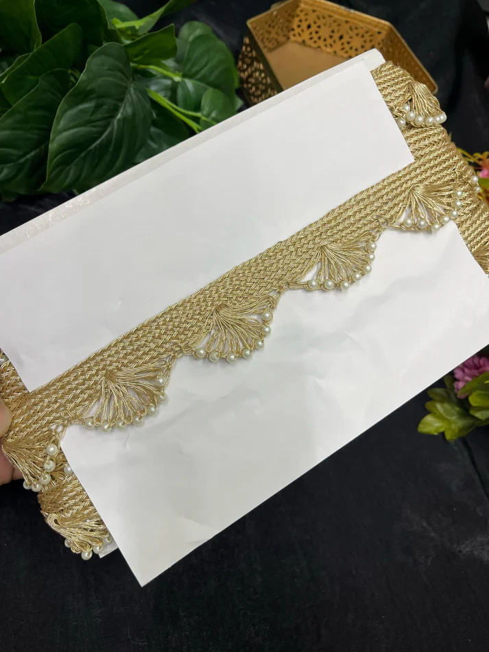 Scalloped Gold Pearl Bead Lace